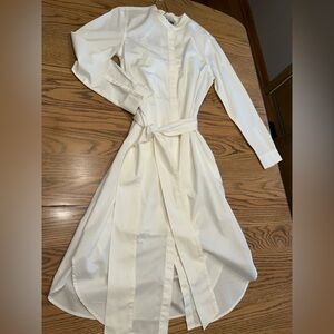 Banana Republic Shirtdress White Lined Cotton Poplin Shirt Dress Belted Small